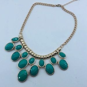 Statement Green Stone/Gold Tone Chain Necklace